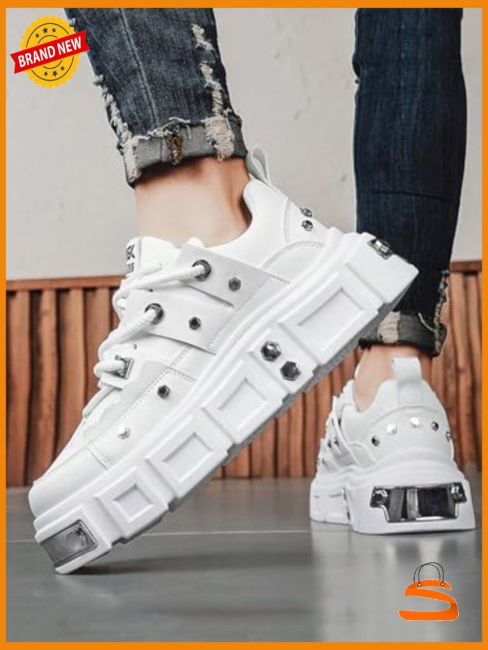 Faux Leather Y2K Punk Studded Platform Sneakers 2.75" Lift - Picture 6 of 6